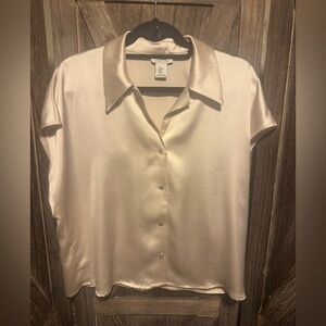 Rachel Zoe Satin Button Down Shirt in Cream